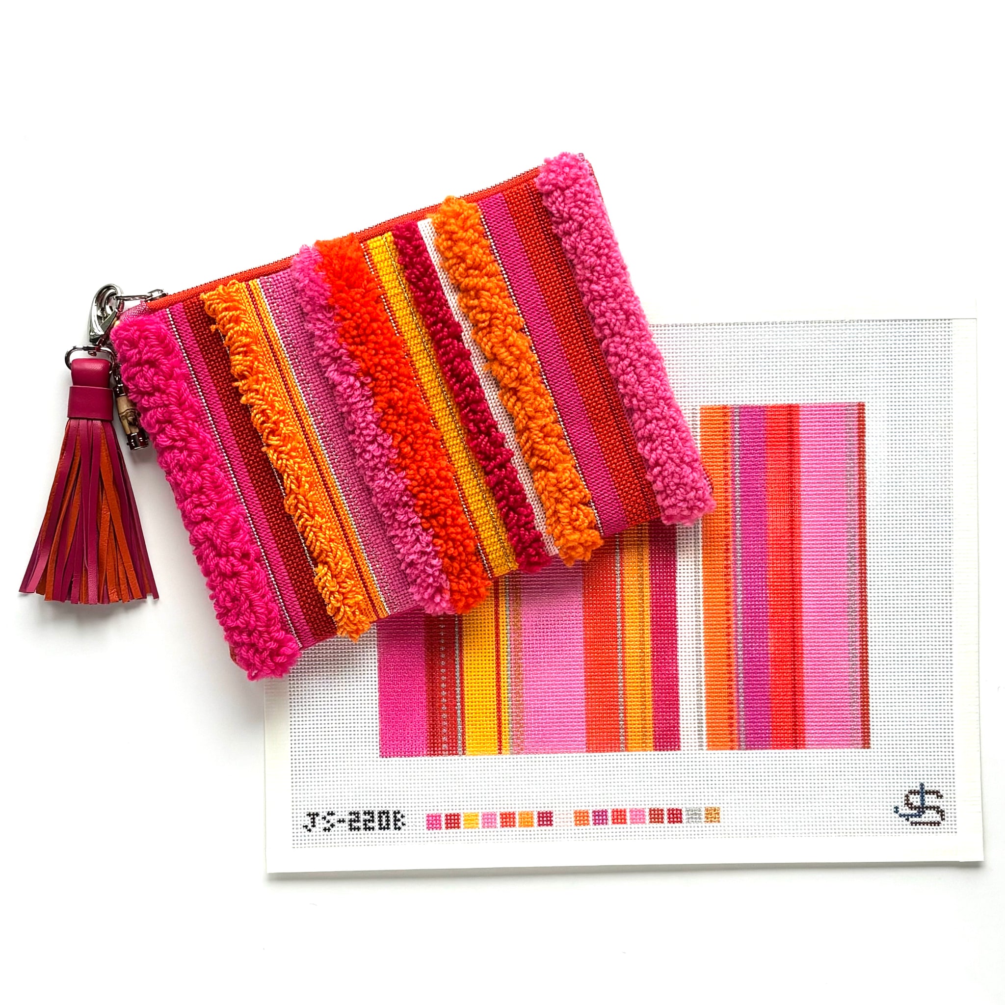 Tufted Stripe Clutch Needlepoint Canvas - Pink and Orange