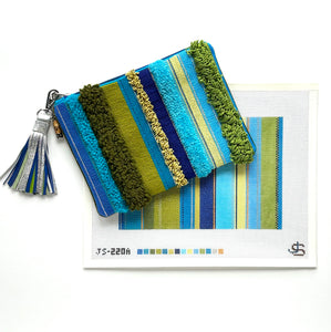 Tufted Stripe Clutch Needlepoint Canvas - Blue and Green