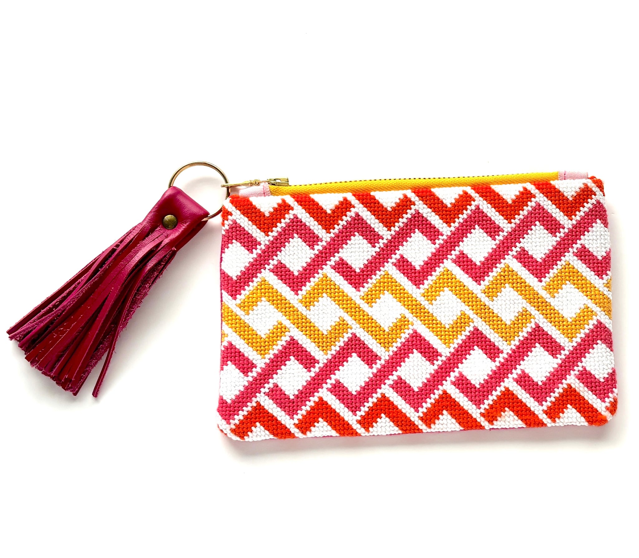 Hicks Braid Sunglasses Case or Zippered Pouch Needlepoint Canvas - Pink and Orange