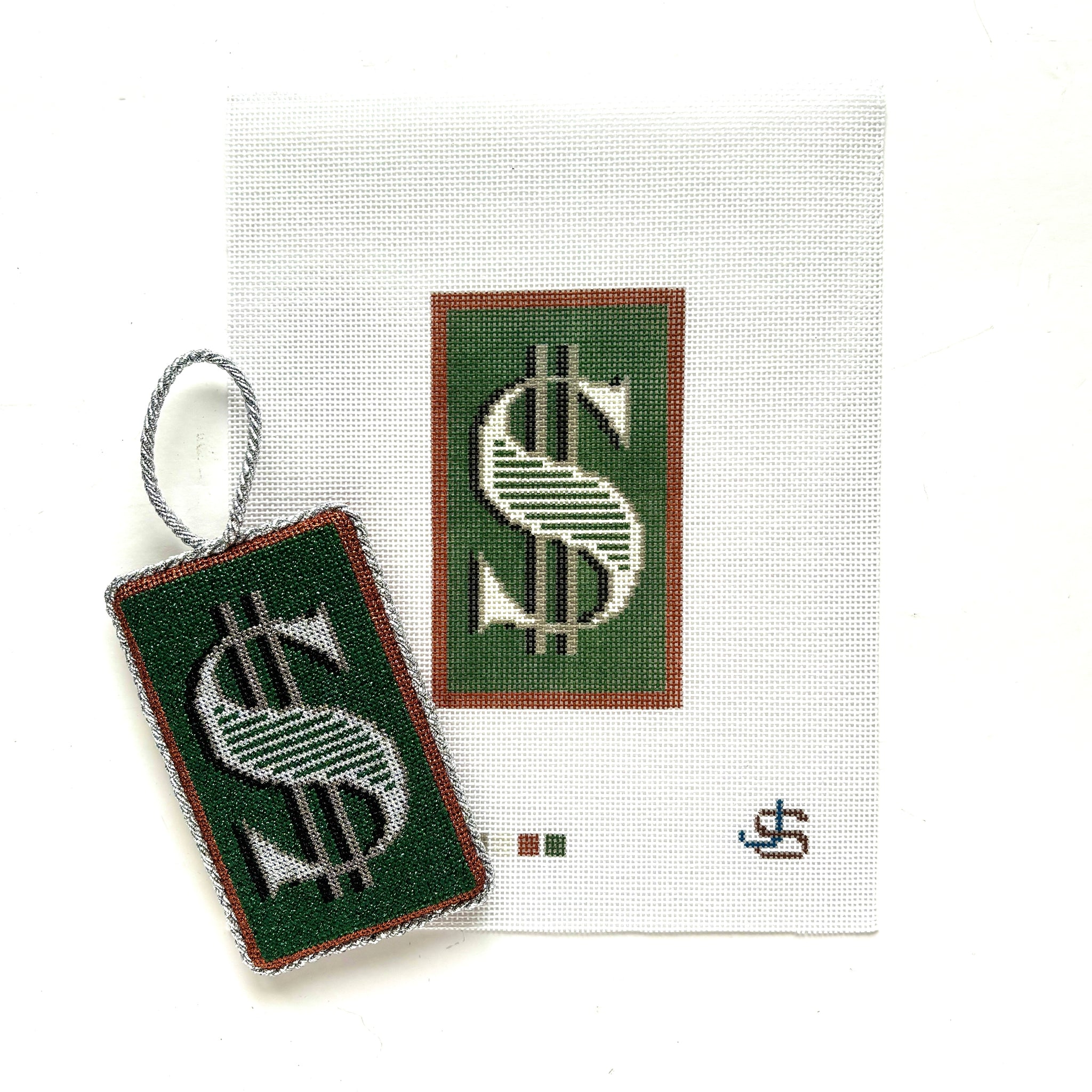 Dollar Sign Ornament / Paperweight Needlepoint Canvas