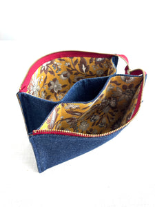 Pocket Bag - Needlepoint Project Bag - Vintage Gold Jacobean Cotton