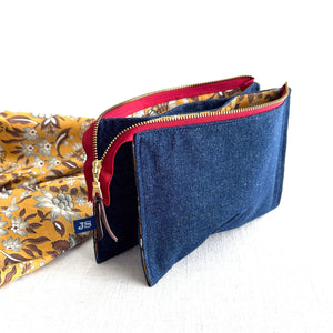 Pocket Bag - Needlepoint Project Bag - Vintage Gold Jacobean Cotton