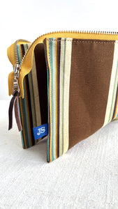 Pocket Bag - Needlepoint Project Bag Brown Stripe with Blue Interior