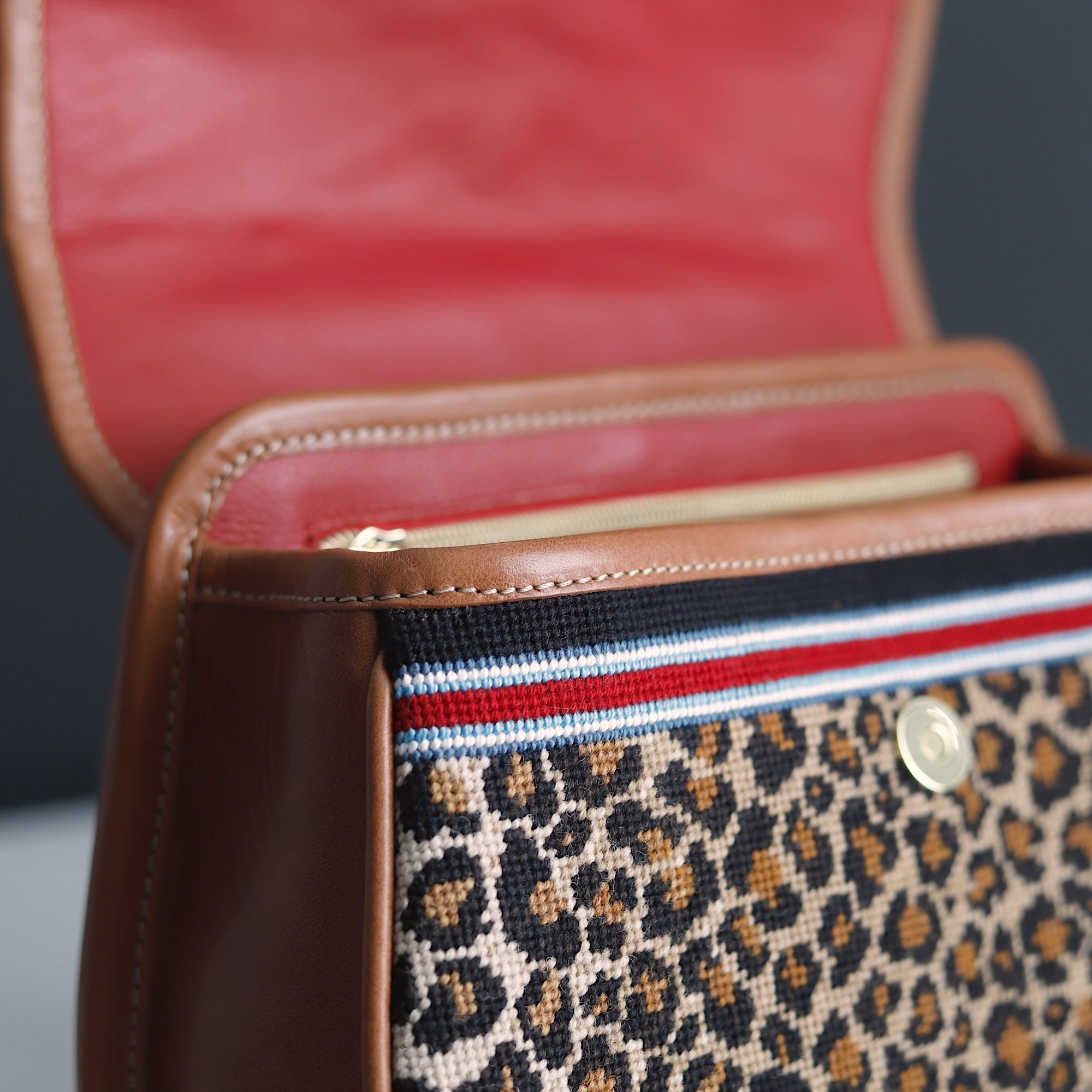Needlepoint purse leather interior  - Jeni Sandberg