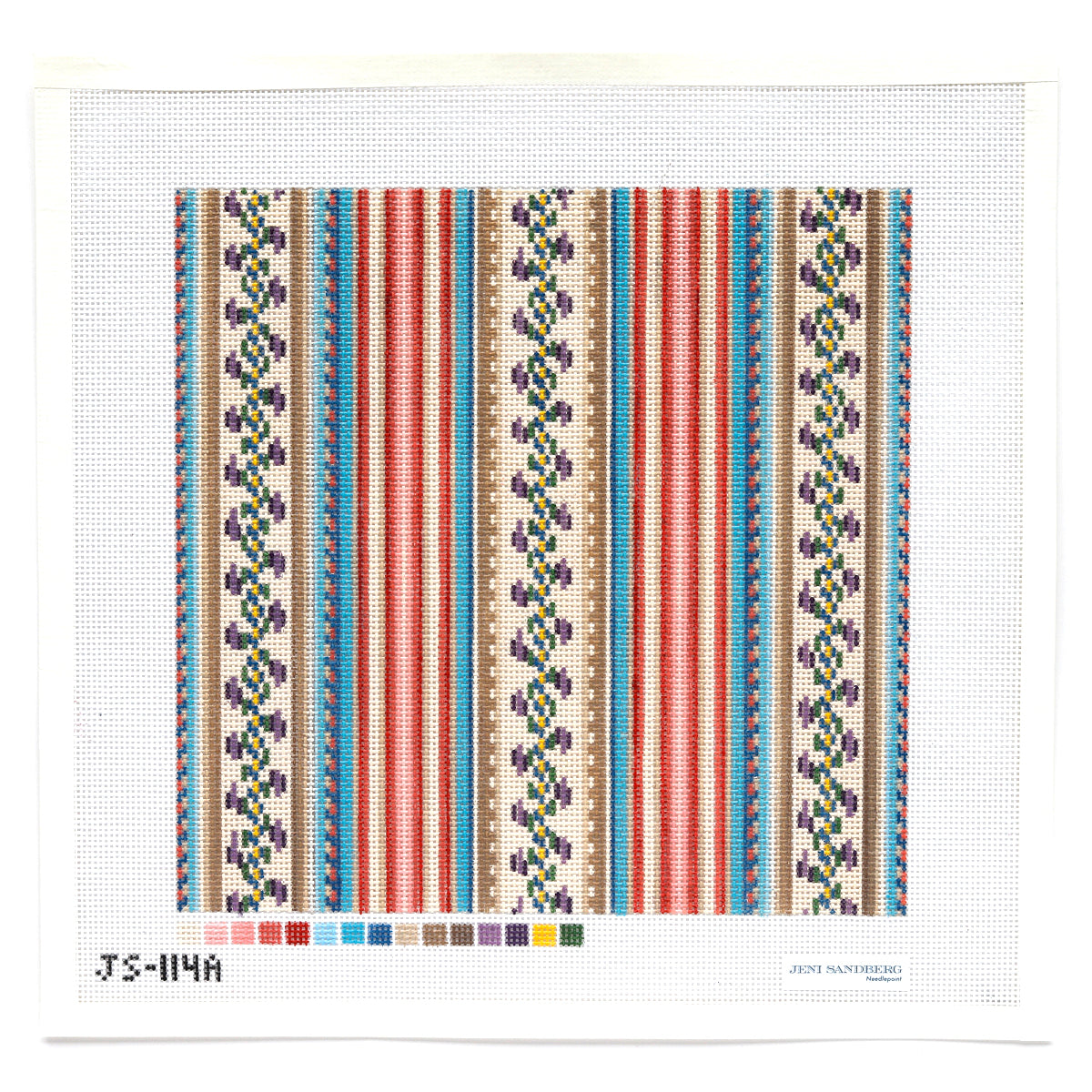 French Stripe 10 Inch Square Pillow / Tray Needlepoint Canvas - Multicolor