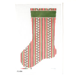 French Stripe Christmas Stocking Needlepoint Canvas - Red