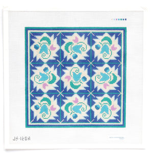 Tulip Grid Pillow / Tray Needlepoint Canvas - Blue
