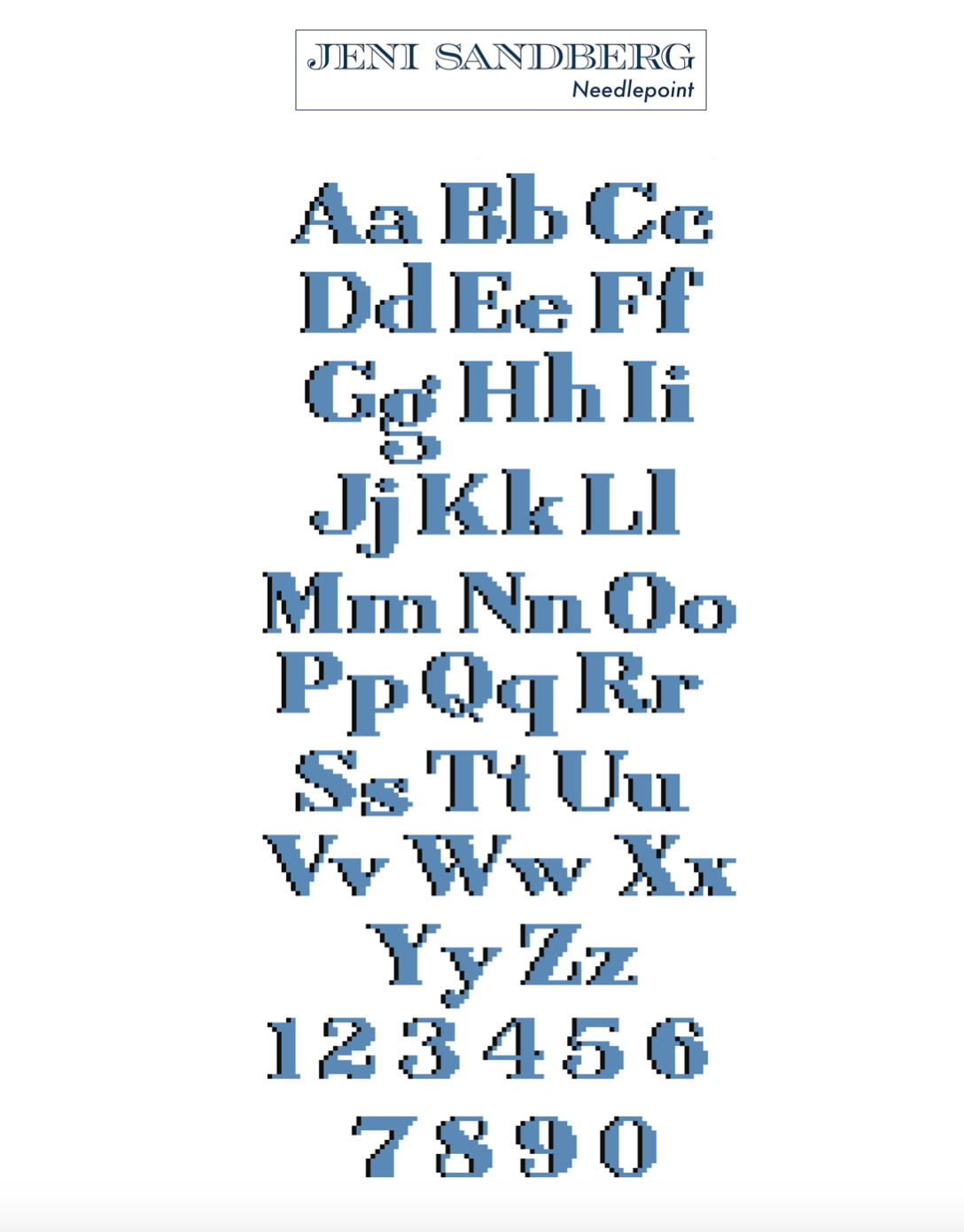 Serif Alphabet Counted Needlepoint CHART downloadable .pdf Jeni